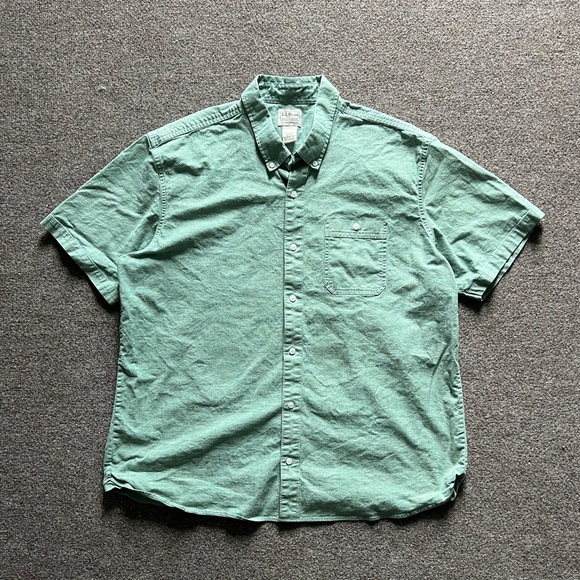 LL Bean Green Short Sleeve Button Down Shirt Mens XL Traditional Fit Casual Top - Picture 1 of 12